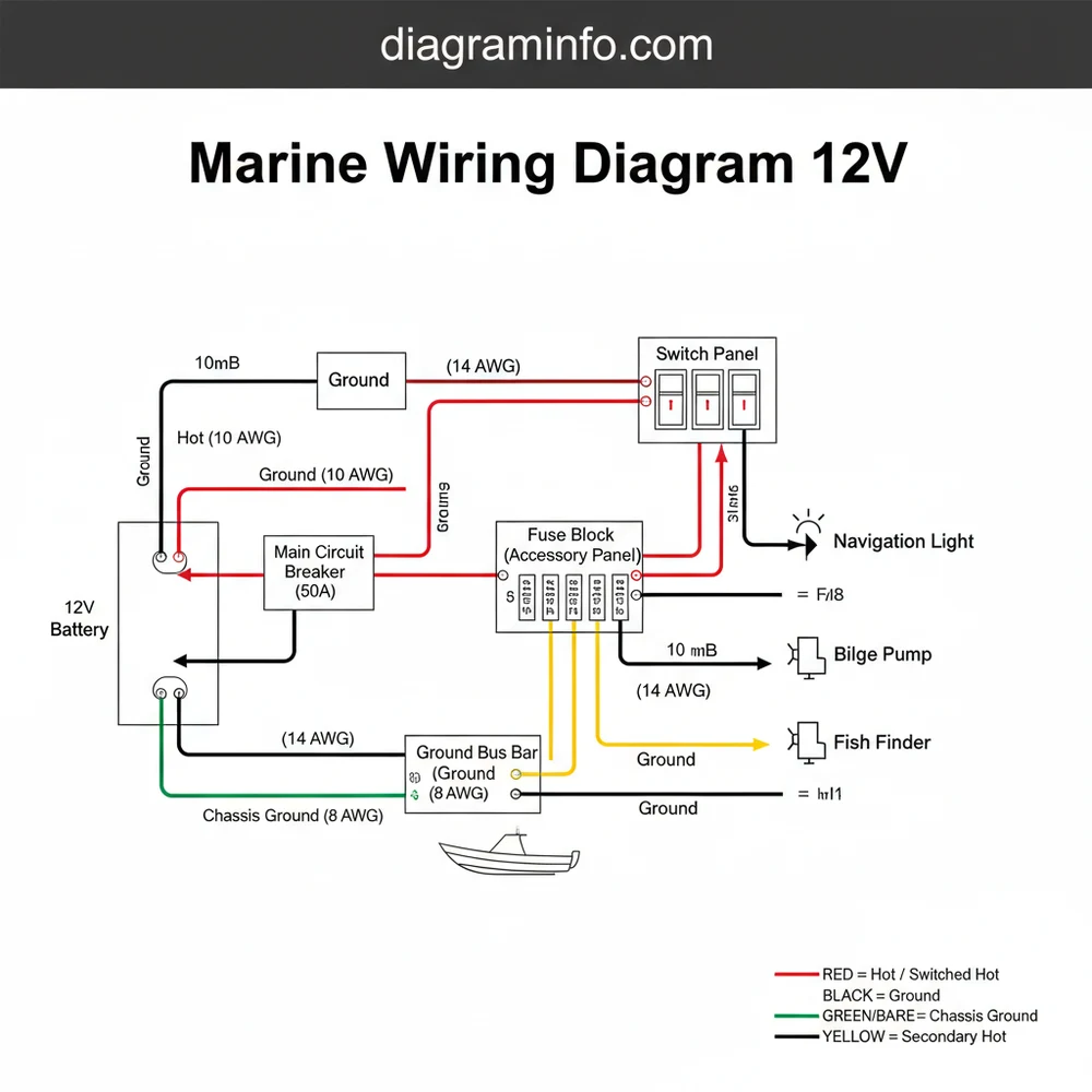 marine wiring diagram 12v diagram with labeled components and explanations