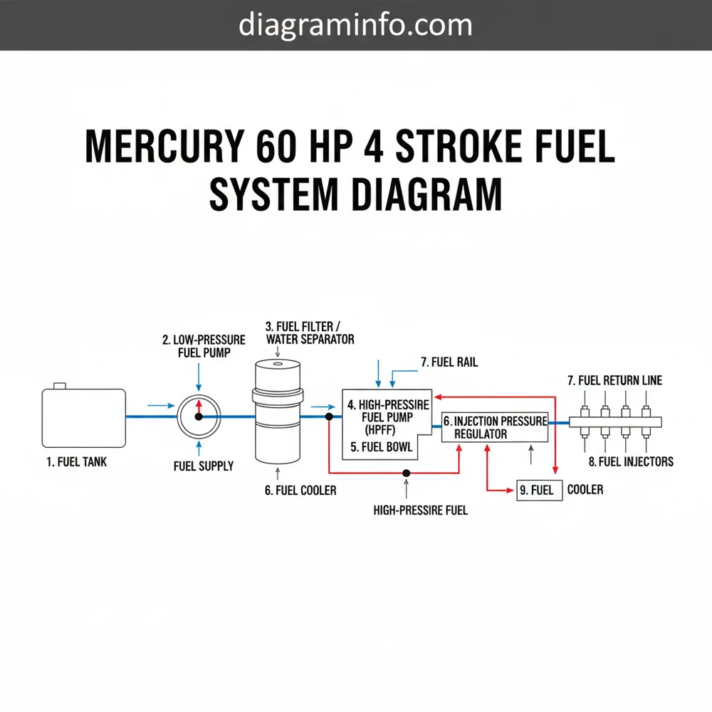 mercury 60 hp 4 stroke fuel system diagram diagram with labeled components and explanations