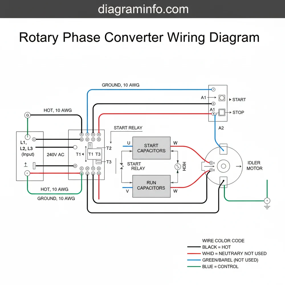 rotary phase converter wiring diagram diagram with labeled components and explanations