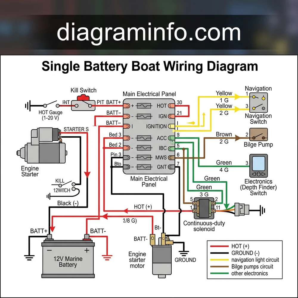 single battery boat wiring diagram diagram with labeled components and explanations