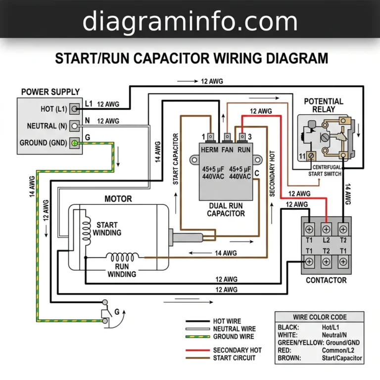 start/run capacitor wiring diagram diagram with labeled components and explanations