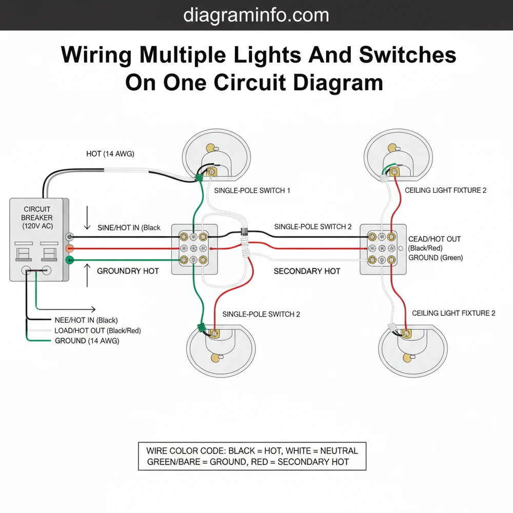 wiring multiple lights and switches on one circuit diagram diagram with labeled components and explanations
