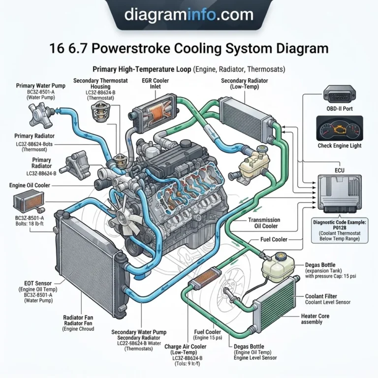 16 6.7 powerstroke cooling systom diagram diagram with labeled components and explanations