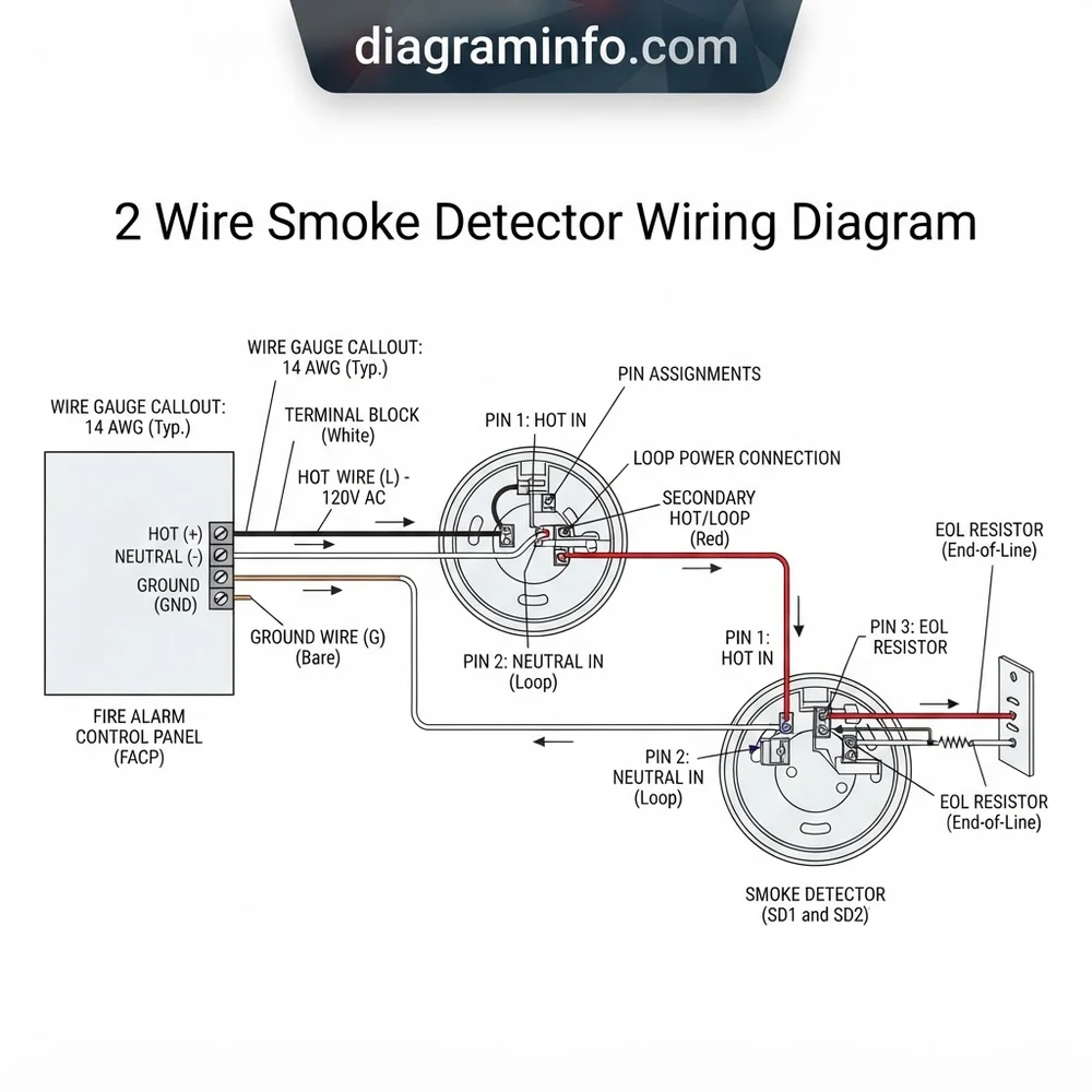 2 wire smoke detector wiring diagram diagram with labeled components and explanations