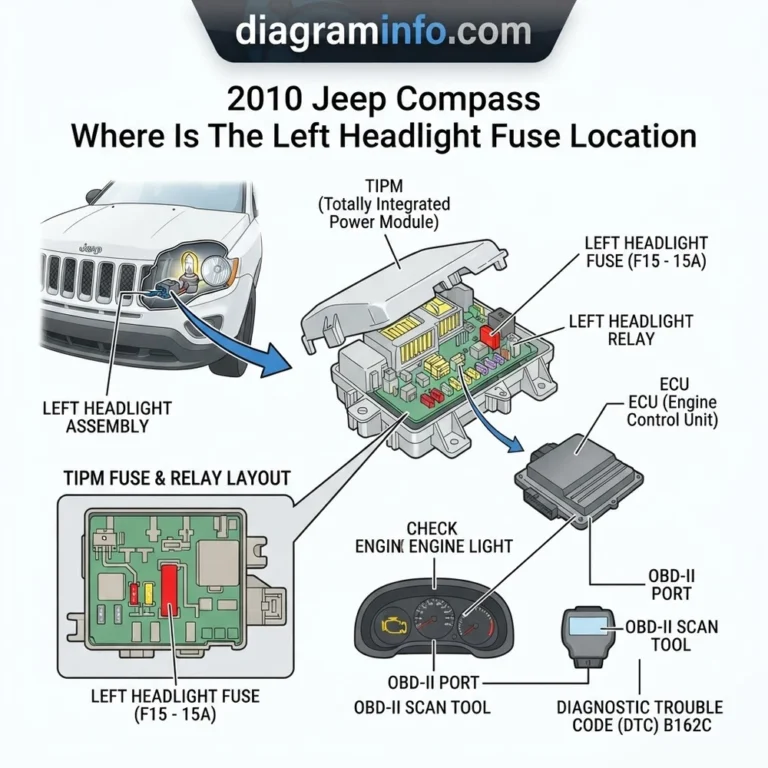 2010 jeep compass where is the left headlight fuse location diagram with labeled components and explanations