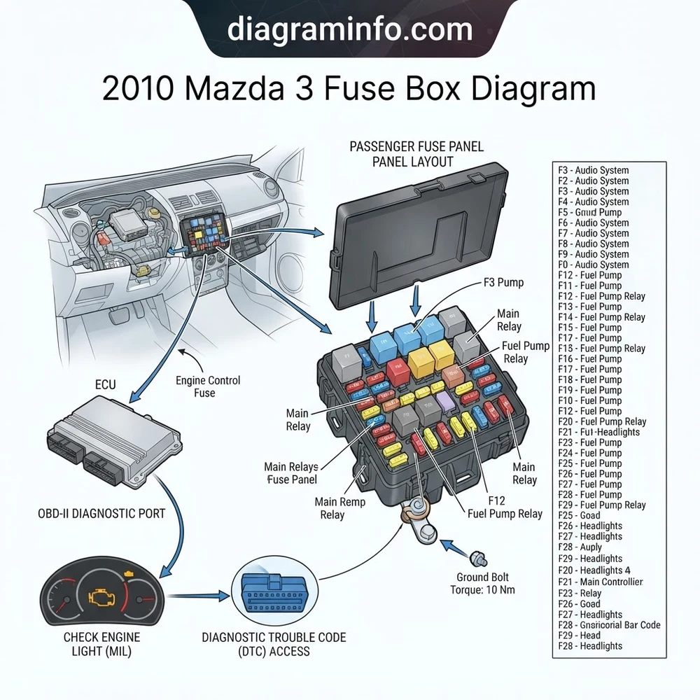 2010 mazda 3 fuse box diagram diagram with labeled components and explanations