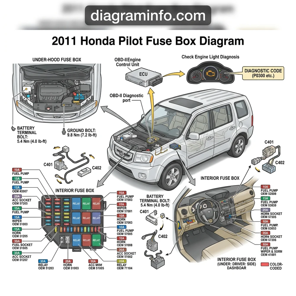 2011 honda pilot fuse box diagram diagram with labeled components and explanations