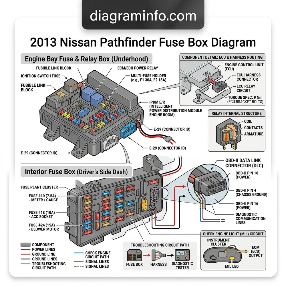 2013 nissan pathfinder fuse box diagram diagram with labeled components and explanations