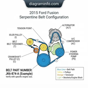 2015 ford fusion serpentine belt configuration diagram with labeled components and explanations