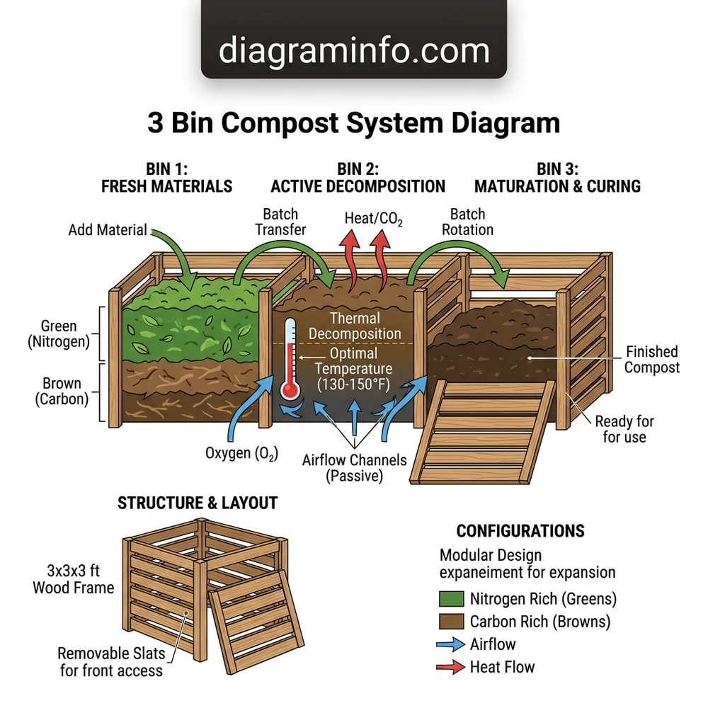 Cedar 3 Bin Compost System Diagram: 2026 Layout Setup