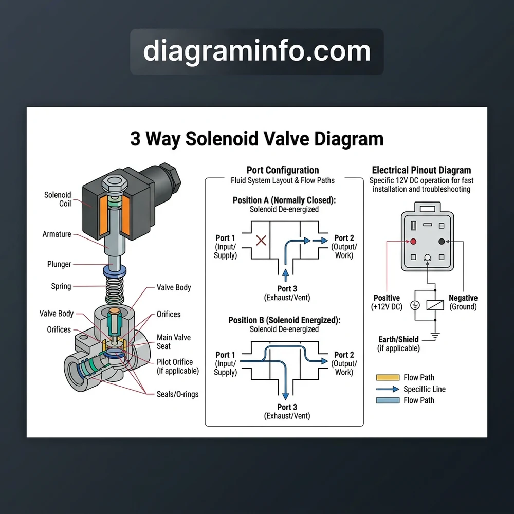 3 way solenoid valve diagram diagram with labeled components and explanations