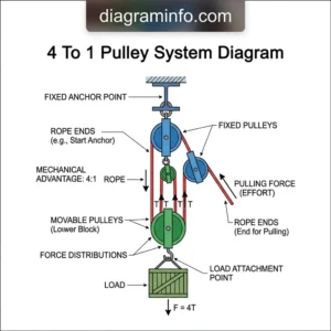 4 to 1 pulley system diagram diagram with labeled components and explanations