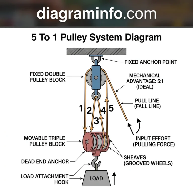 5 to 1 pulley system diagram diagram with labeled components and explanations