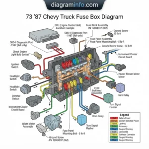 73 - '87 chevy truck fuse box diagram diagram with labeled components and explanations