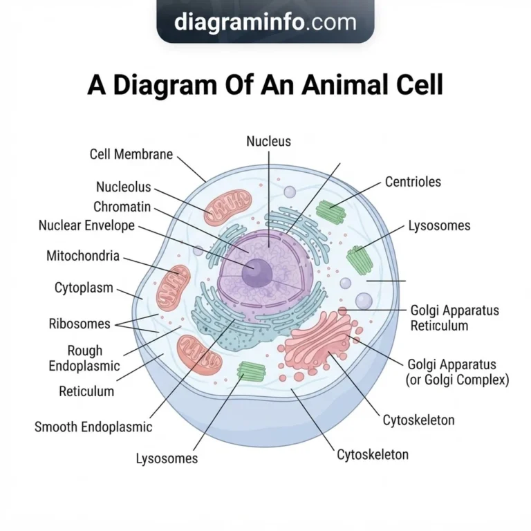 a diagram of an animal cell diagram with labeled components and explanations