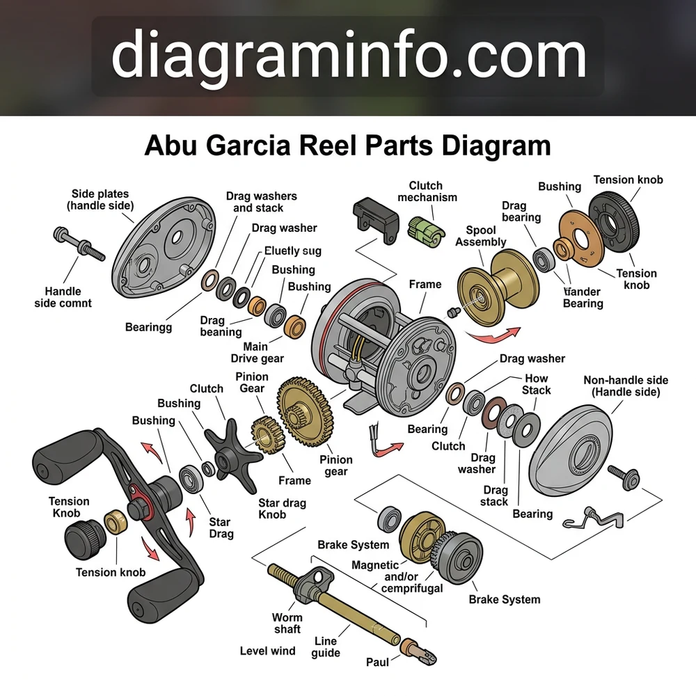 abu garcia reel parts diagram diagram with labeled components and explanations