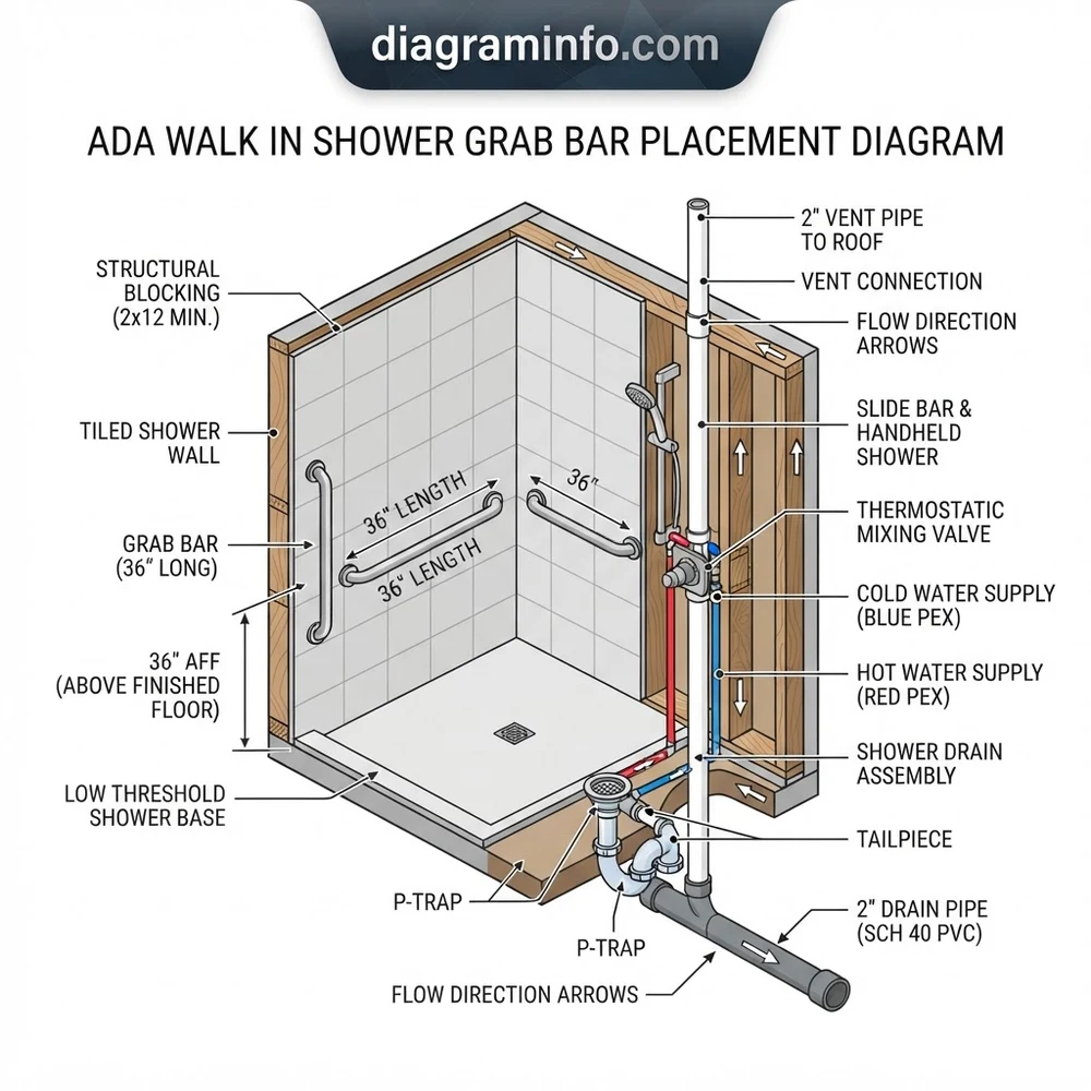 ada walk in shower shower grab bar placement diagram diagram with labeled components and explanations