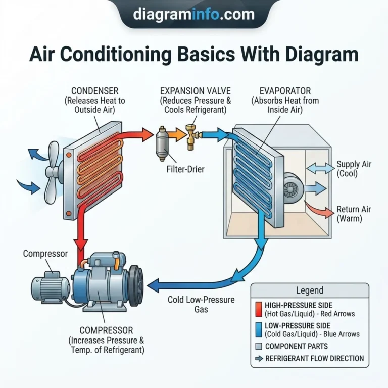 air conditioning basics with diagram diagram with labeled components and explanations