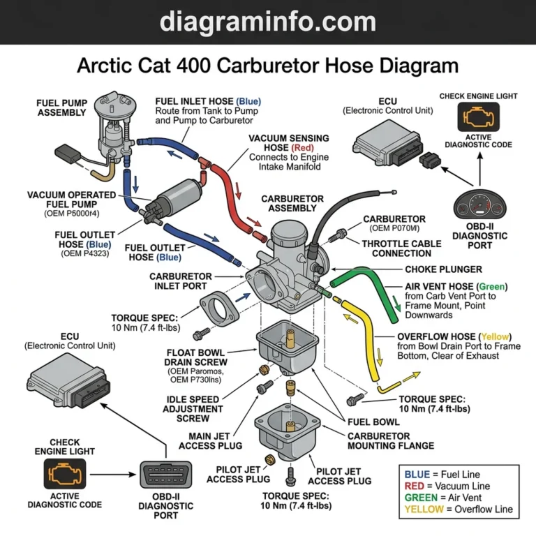 arctic cat 400 carburetor hose diagram diagram with labeled components and explanations