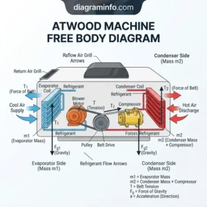 atwood machine free body diagram diagram with labeled components and explanations