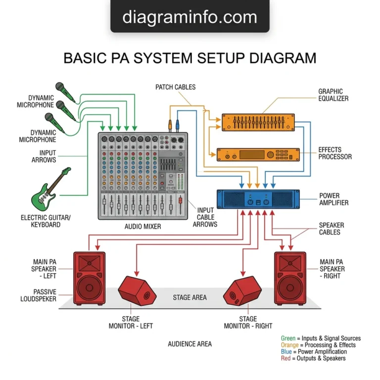basic pa system setup diagram diagram with labeled components and explanations