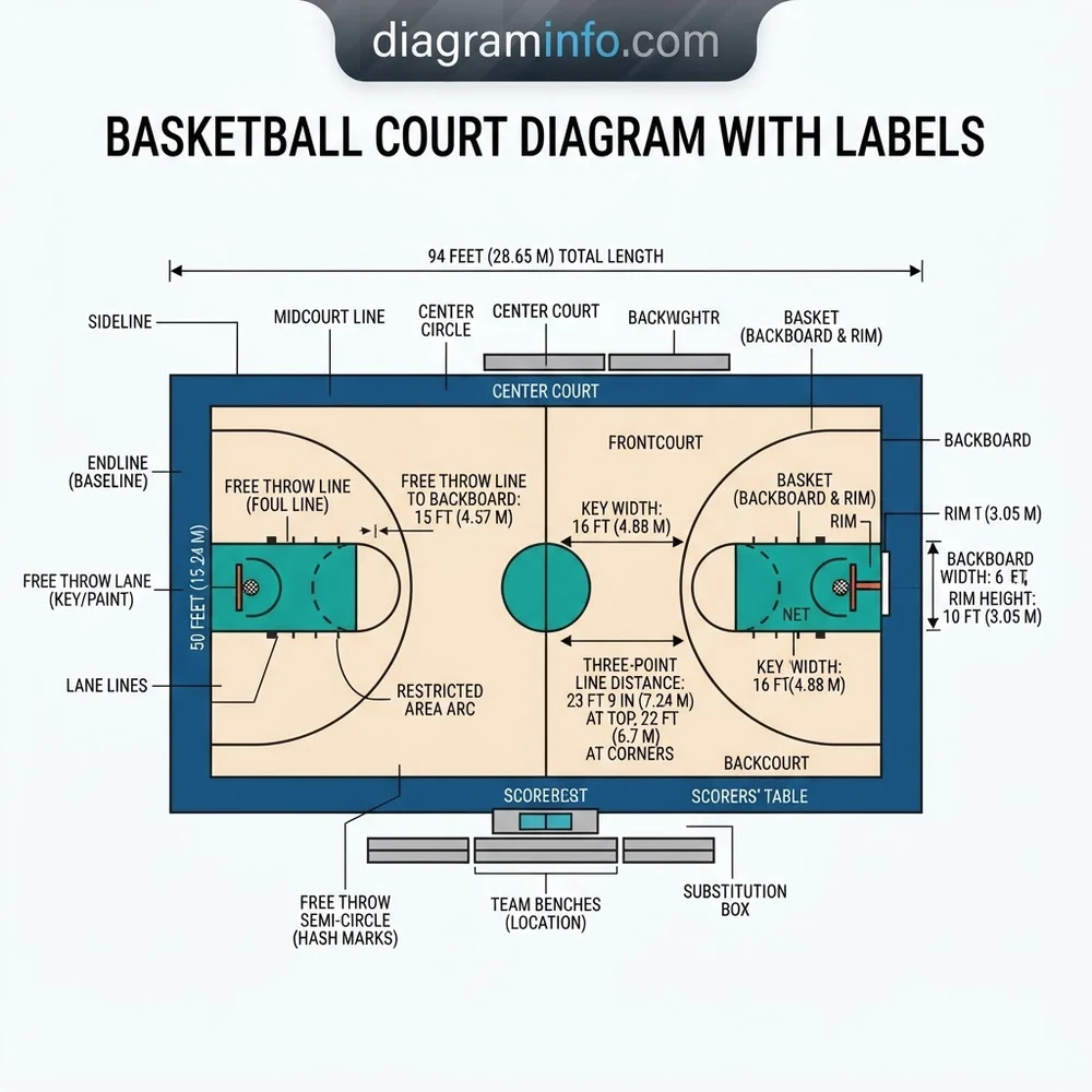 basketball court diagram with labels diagram with labeled components and explanations