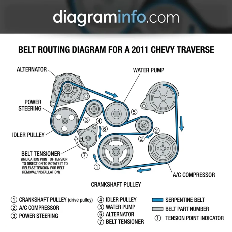 belt diagram for a 2011 chevy traverse diagram with labeled components and explanations