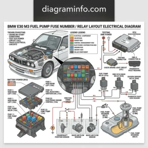 bmw e30 m3 fuelpump fuse number / diagram with labeled components and explanations
