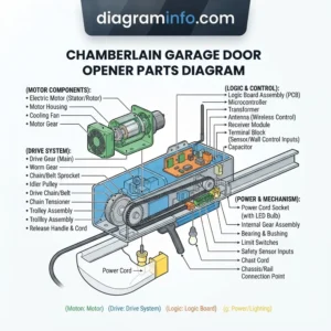chamberlain garage door opener parts diagram diagram with labeled components and explanations