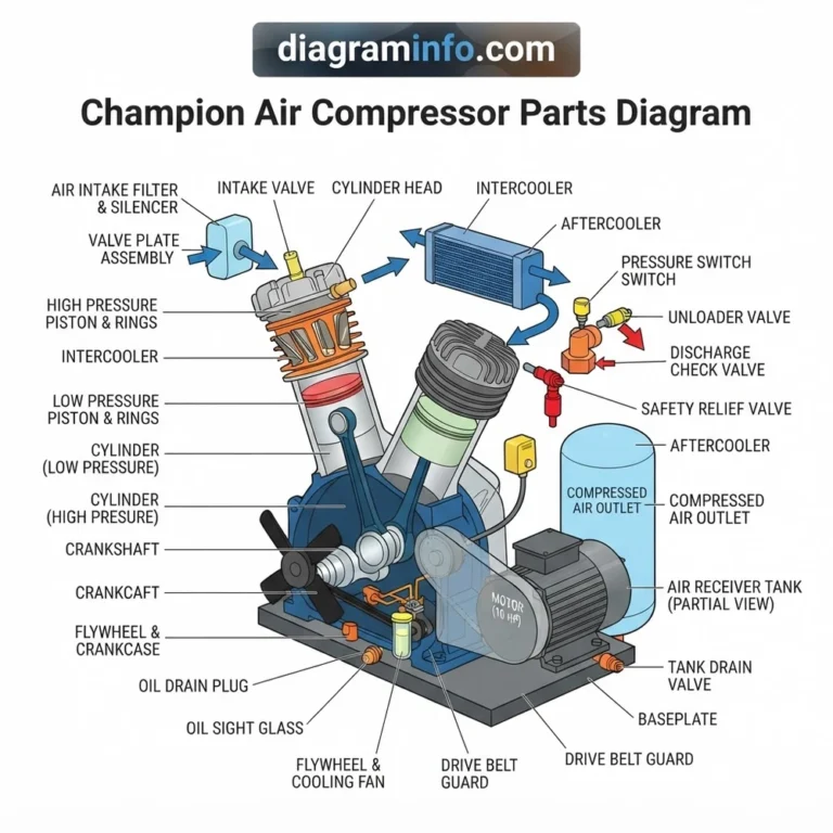 champion air compressor parts diagram diagram with labeled components and explanations