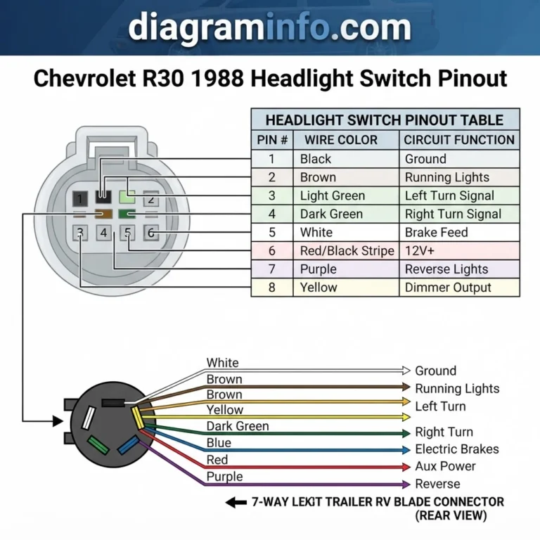 chevrolet r30 1988 headlight switch pinout diagram with labeled components and explanations