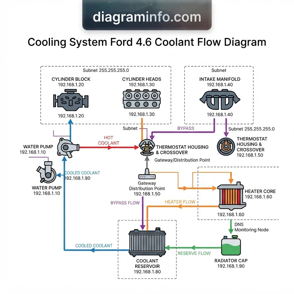 cooling system ford 4.6 coolant flow diagram diagram with labeled components and explanations