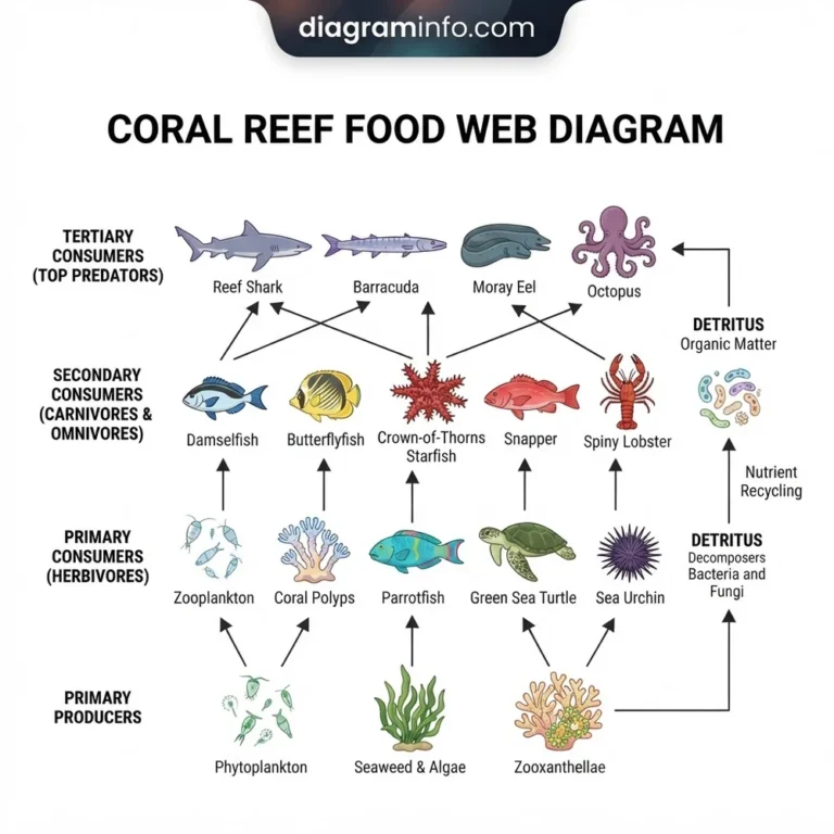 coral reef food web diagram diagram with labeled components and explanations