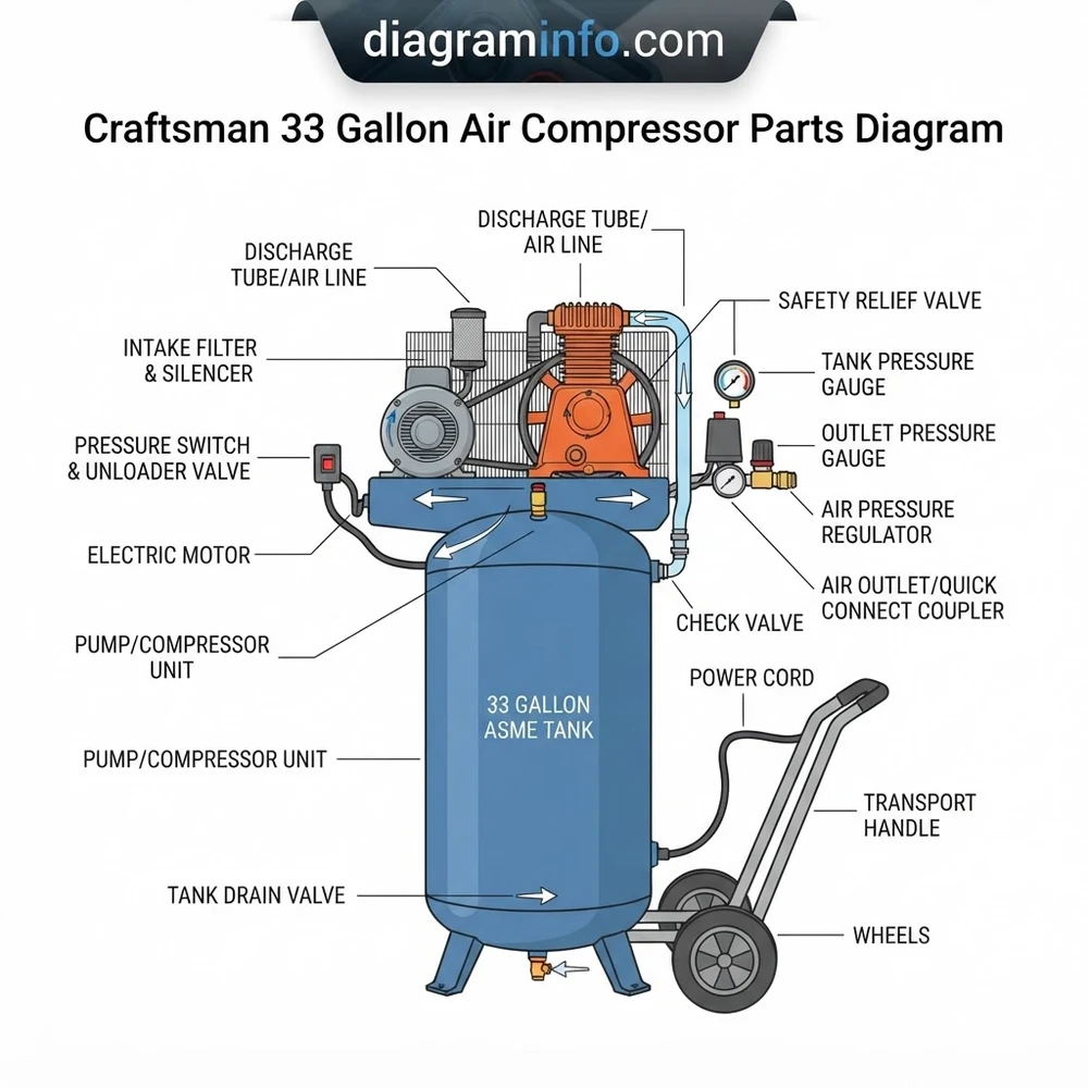 craftsman 33 gallon air compressor parts diagram diagram with labeled components and explanations