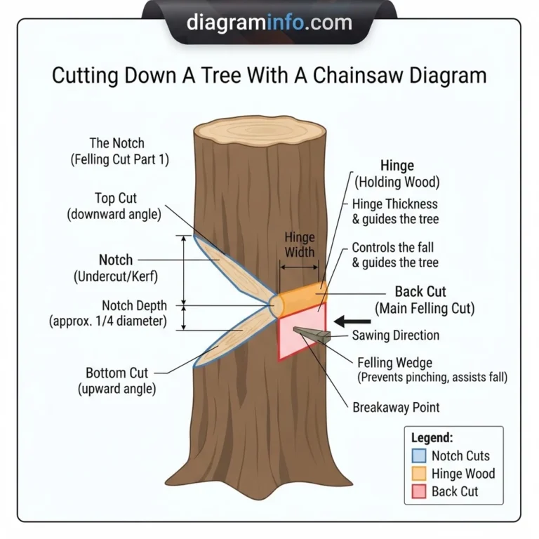 cutting down a tree with a chainsaw diagram diagram with labeled components and explanations