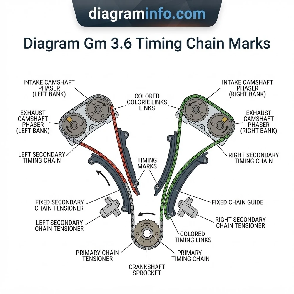diagram gm 3.6 timing chain marks diagram with labeled components and explanations