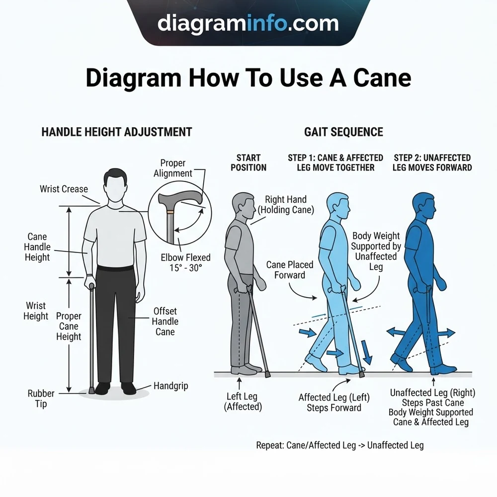diagram how to use a cane diagram with labeled components and explanations