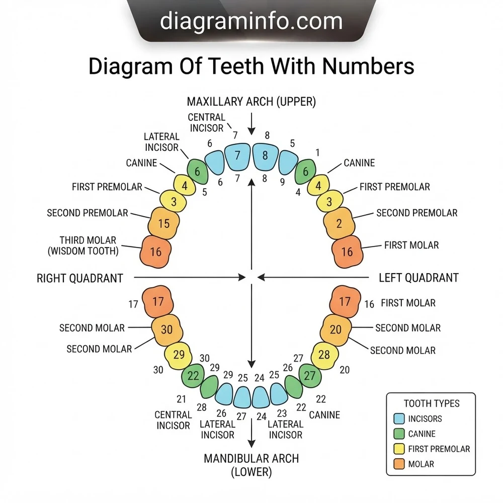 diagram of teeth with numbers diagram with labeled components and explanations