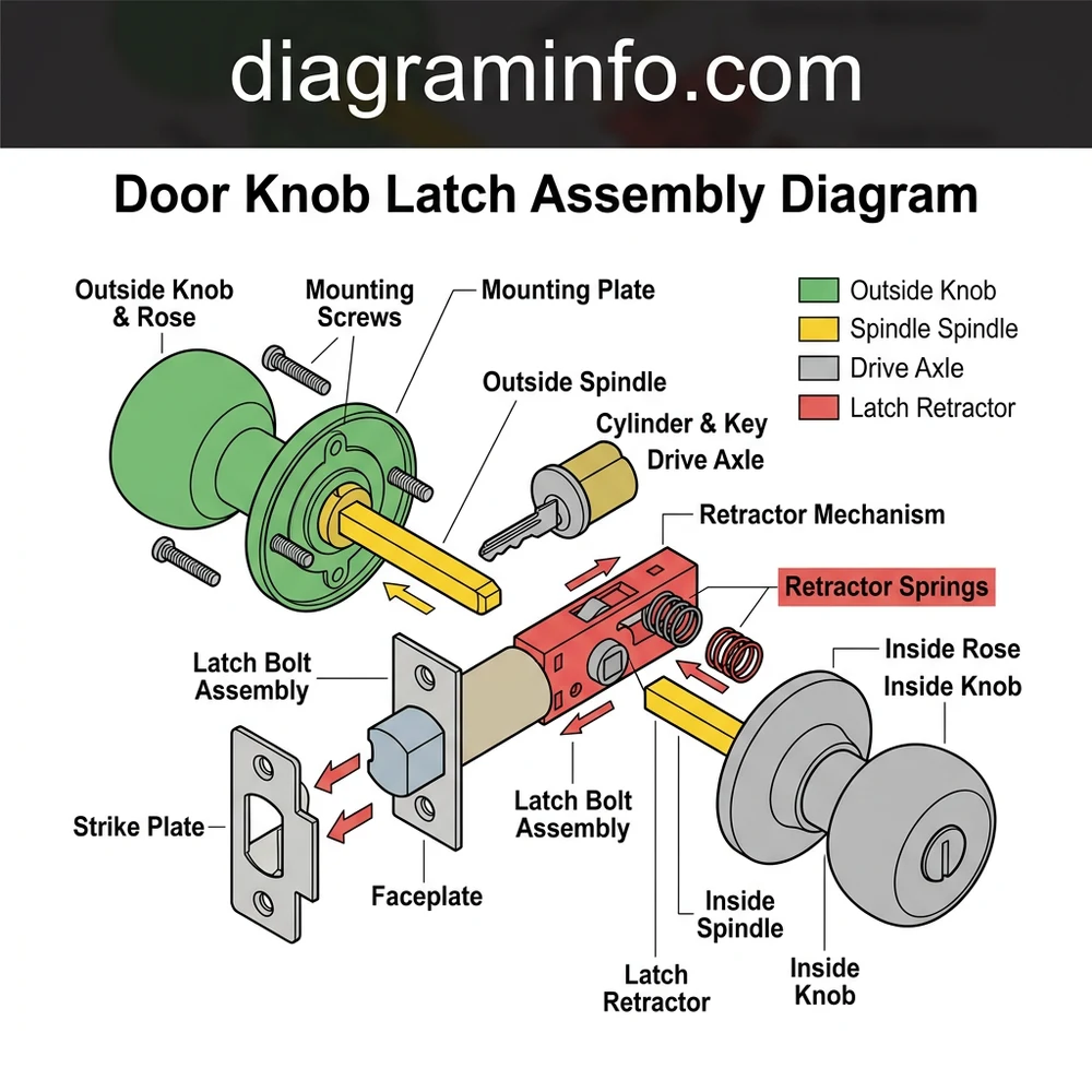 door knob latch assembly diagram diagram with labeled components and explanations