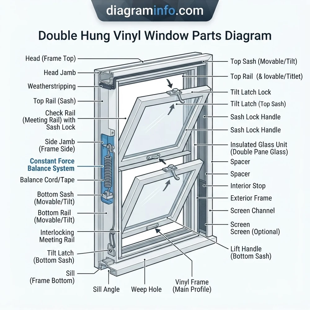 double hung vinyl window parts diagram diagram with labeled components and explanations