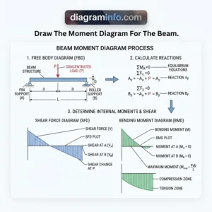 draw the moment diagram for the beam. diagram with labeled components and explanations
