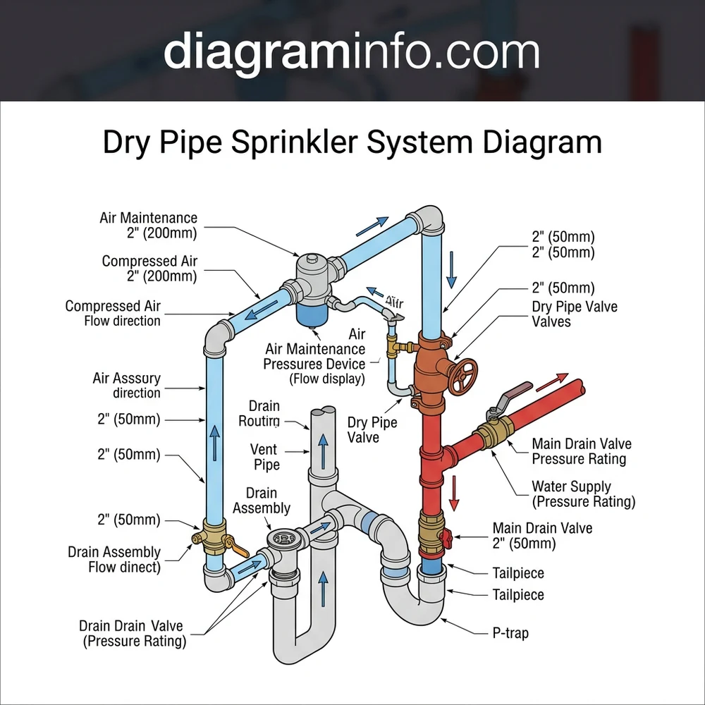 dry pipe sprinkler system diagram diagram with labeled components and explanations