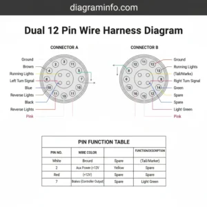 dual 12 pin wire harness diagram diagram with labeled components and explanations