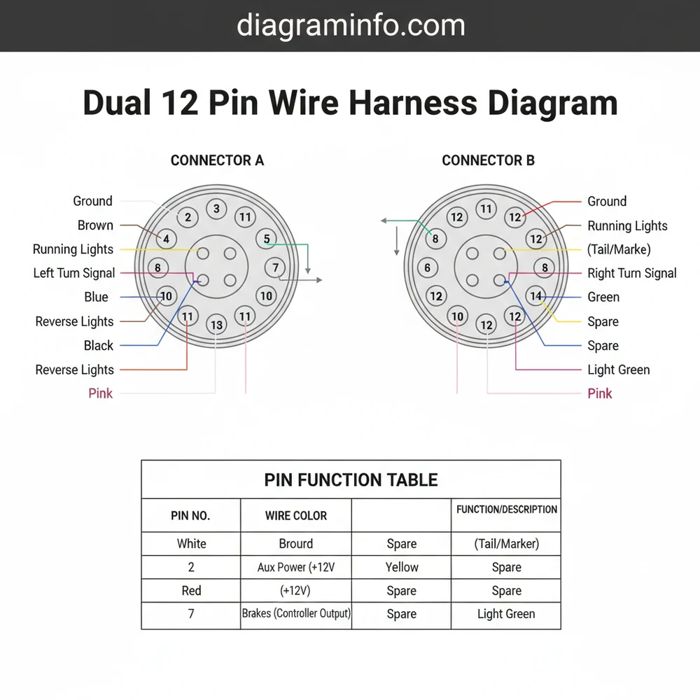 dual 12 pin wire harness diagram diagram with labeled components and explanations