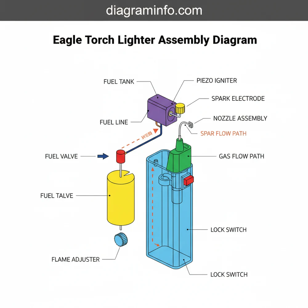 eagle torch lighter assembly diagram diagram with labeled components and explanations