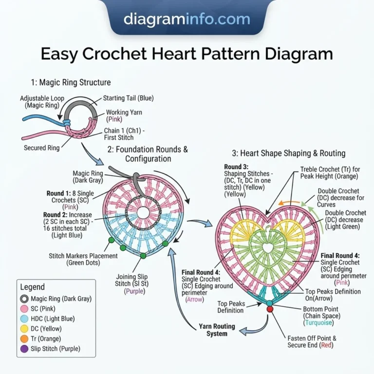 easy crochet heart pattern diagram diagram with labeled components and explanations