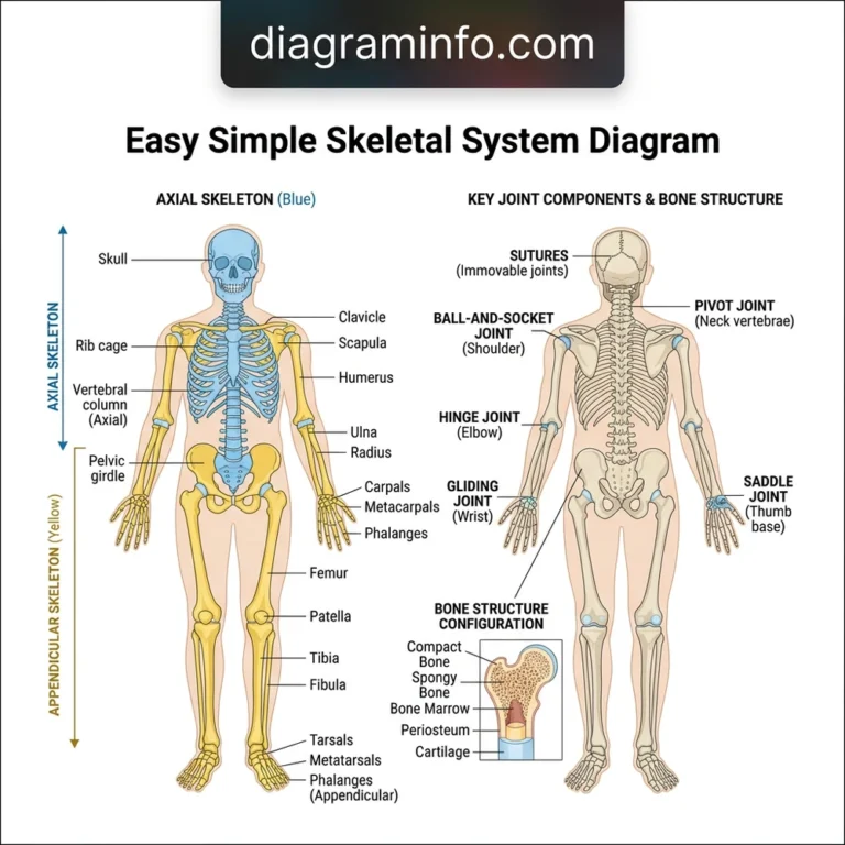 easy simple skeletal system diagram diagram with labeled components and explanations