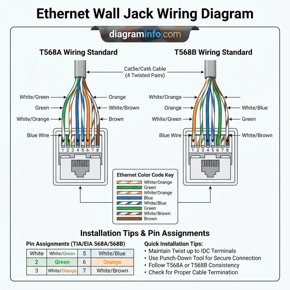 ethernet wall jack wiring diagram diagram with labeled components and explanations