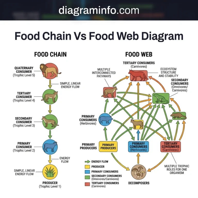 food chain vs food web diagram diagram with labeled components and explanations