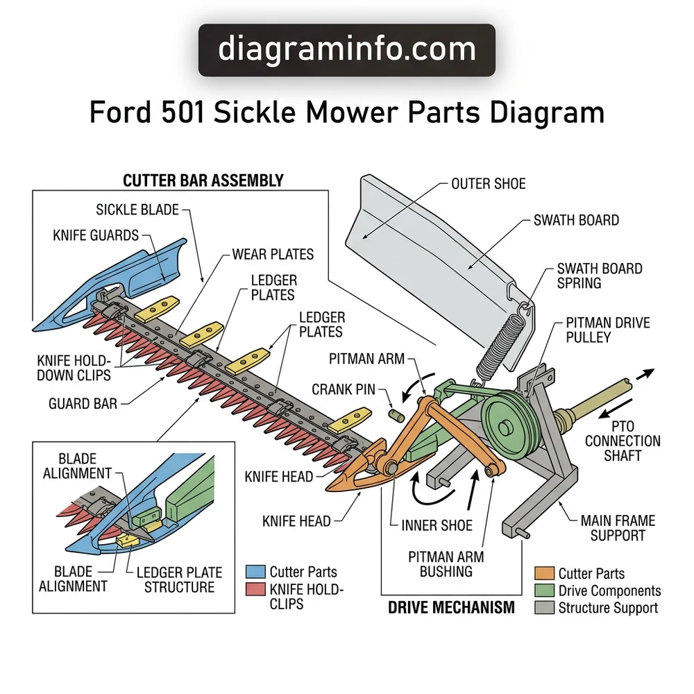 ford 501 sickle mower parts diagram diagram with labeled components and explanations
